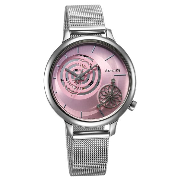 Sonata Unveil Quartz Analog Pink Dial Stainless Steel Strap Watch for Women - image number 0