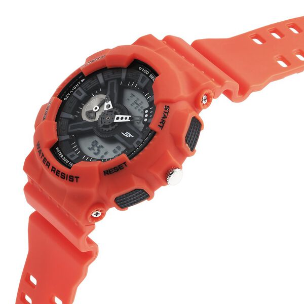 SF Dreamer Series Quartz Digital Analog Digital Black Dial Orange Plastic Strap Watch For Men - image number 2
