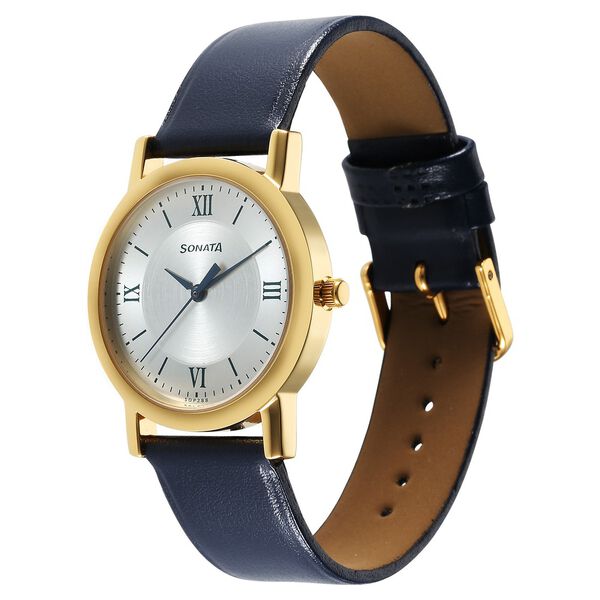 Sonata Classic Quartz Analog Silver Dial Blue Leather Strap Watch for Men - image number 1