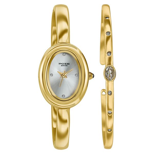 Poze Poze Quartz Analog Golden Dial Golden Metal Strap Watch For Women - image number 2
