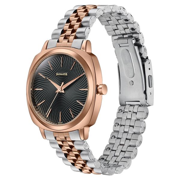 Sonata Vector Black Dial Two-Tone Bracelet Watch for Men - image number 4