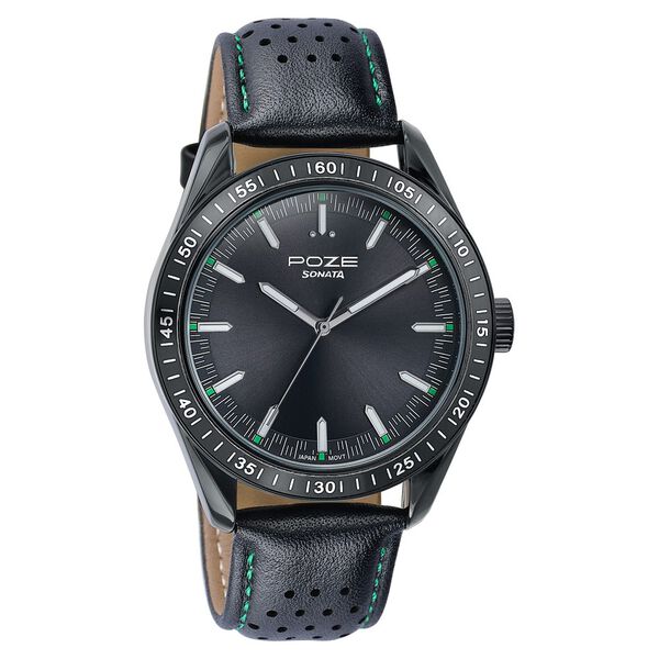 Sonata Poze Quartz Analog Black Dial Black Colour Leather Strap Watch For Men - image number 1