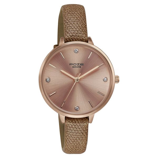 Sonata Poze Quartz Analog Rose Gold Dial Leather Strap Watch for Women - image number 2