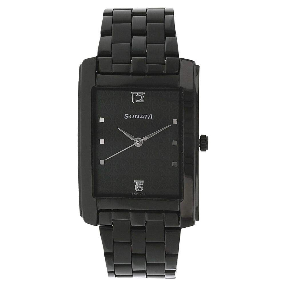 Sonata Quartz Analog Black Dial Stainless Steel Strap Watch for Men
