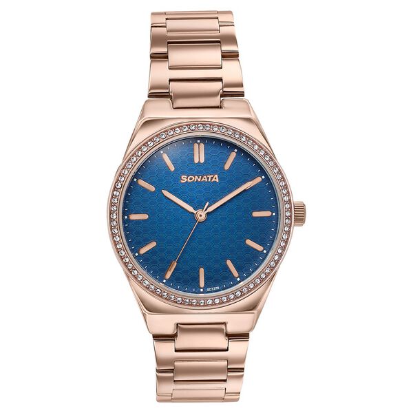 Sonata Jashn Quartz Analog Blue Dial Rose Gold Metal Strap Watch For Women - image number 0