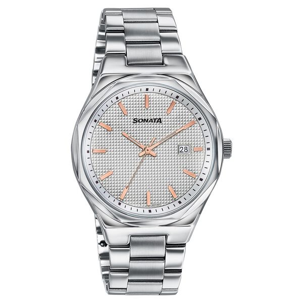 Sonata Jashn Quartz Analog Grey Dial Silver Metal Strap Watch For Men - image number 1