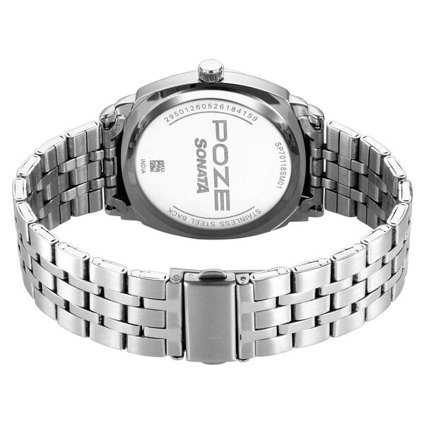 Poze By Sonata Quartz Analog Blue Dial Silver Metal Strap Watch For Men - image number 6