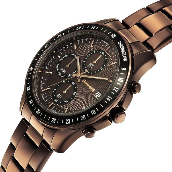 Sonata Chronos Quartz Analog with Date Brown Dial Brown Colour Stainless Steel Strap Watch For Men - image number 2