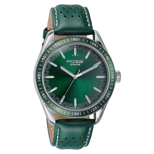 Sonata Poze Quartz Analog Green Dial Green Colour Leather Strap Watch For Men - image number 1