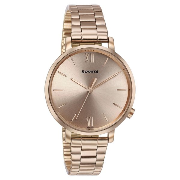 Sonata Elegent Essentials Quartz Analog Rose Gold Dial Stainless Steel Strap Watch For Women - image number 1