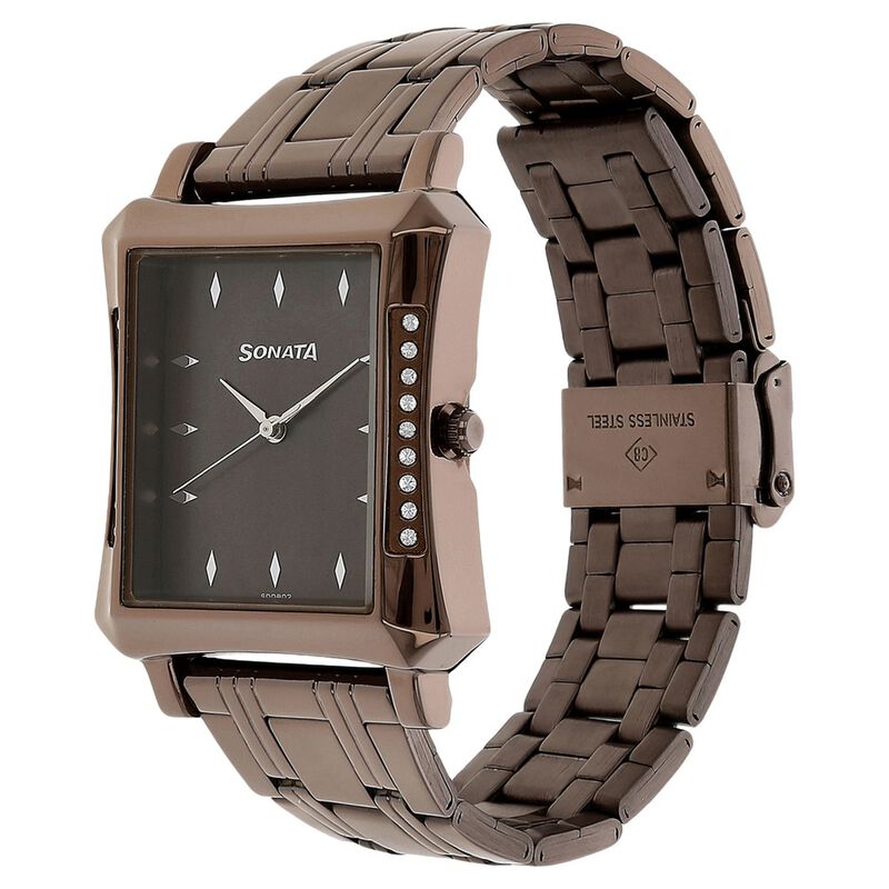 Sonata Quartz Analog Brown Dial Stainless Steel Strap Watch for Men - image number 1