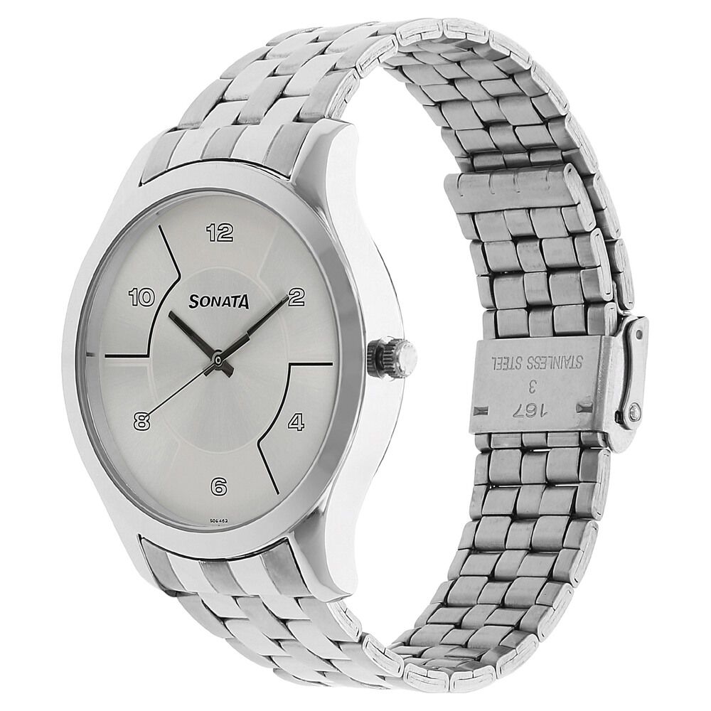 Buy Online Sonata Quartz Analog Silver Dial Stainless Steel Strap Watch for Men nk77063sm02w Sonata