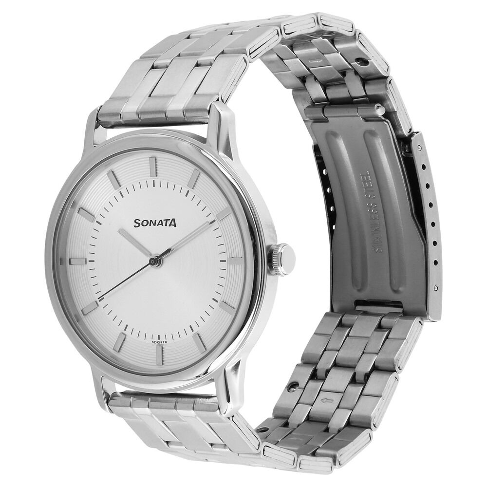Buy Online Sonata Quartz Analog Silver Dial Stainless Steel Strap Watch for Men nm7128sm01 Sonata