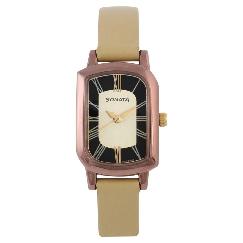 Buy Online Sonata Quartz Analog Pink Dial Leather Strap Watch for