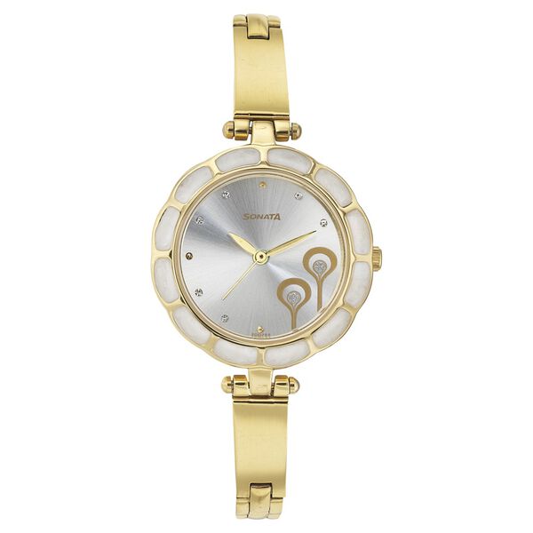 Sonata Quartz Analog Silver Dial Stainless Steel Strap Watch for Women - image number 0