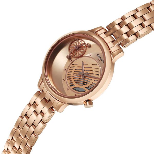 Sonata Unveil Quartz Analog Rose Gold Dial Metal Strap Watch for Women - image number 2