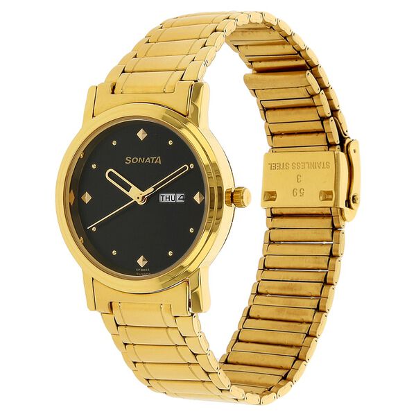 Sonata Quartz Analog Black Dial Stainless Steel Strap Watch for Men - image number 1