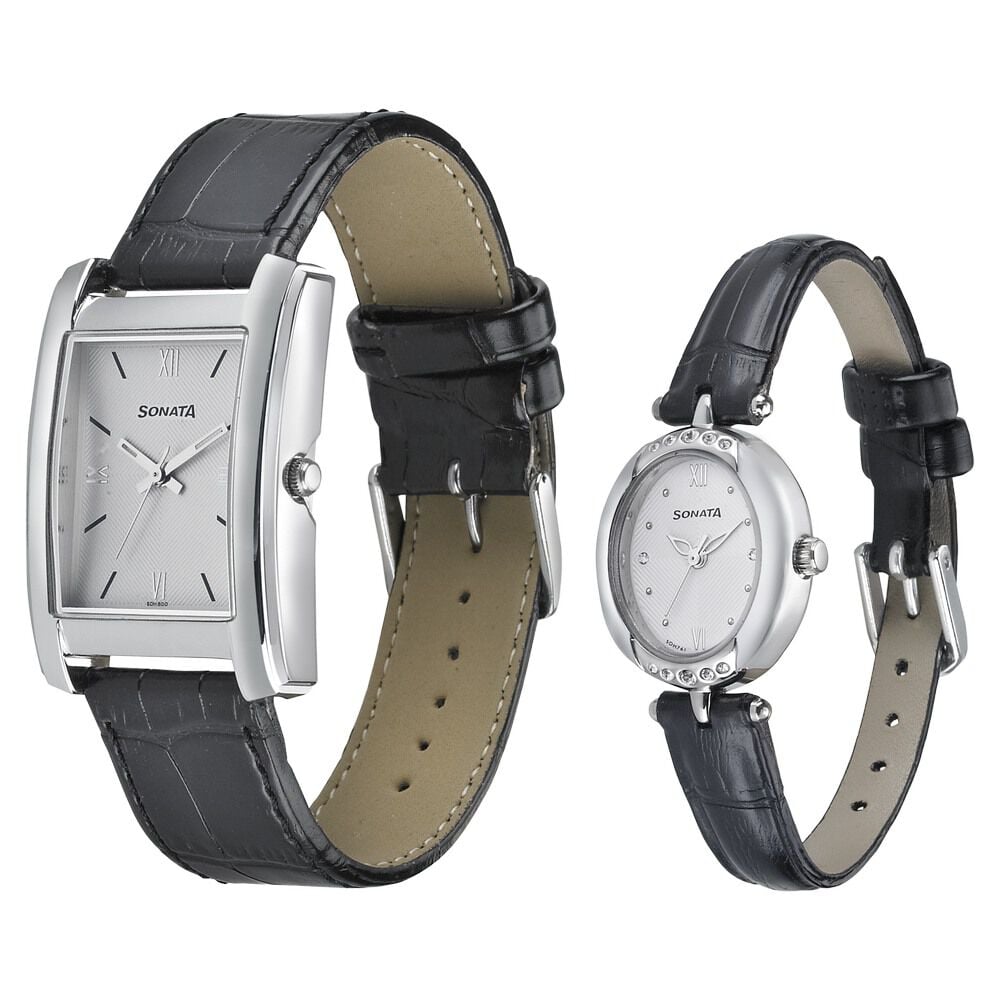 Buy Online Sonata Quartz Analog White Dial Leather Strap Watch for Couple nl79538118sl01p Sonata