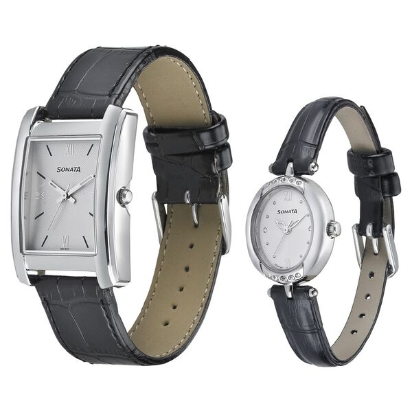Sonata Quartz Analog White Dial Leather Strap Watch for Couple - image number 1