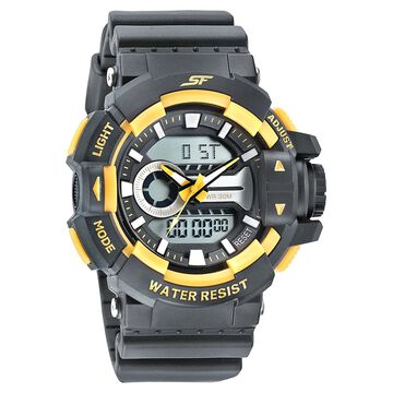 SF Quartz Analog Digital Black Dial PU Strap Watch for Men