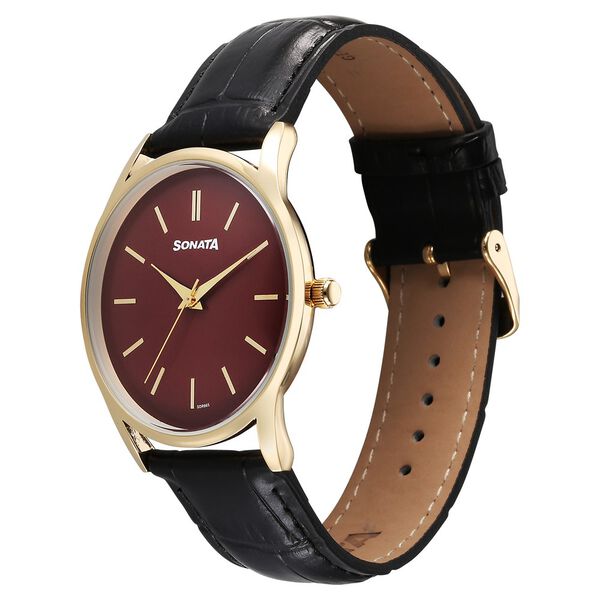 Sonata Eternia Quartz Analog Maroon Dial Leather Strap Watch For Men - image number 1