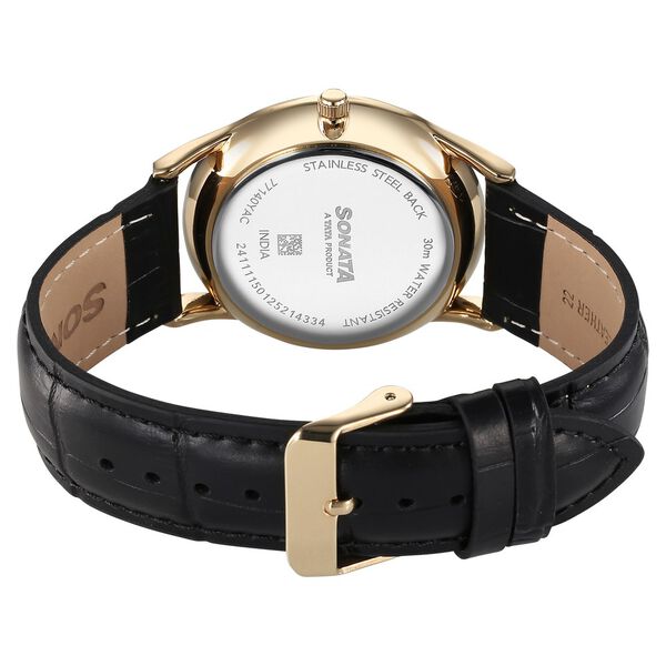 Sonata Eternia Quartz Analog Golden Dial Leather Strap Watch For Men - image number 4