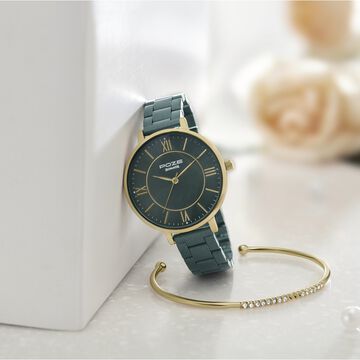 Sonata Poze Quartz Analog Green Dial Stainless Steel Strap Watch For Women