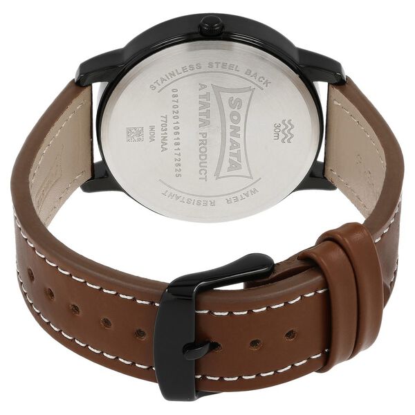 Sonata Quartz Analog with Day and Date Anthracite Dial Leather Strap Watch for Men - image number 4