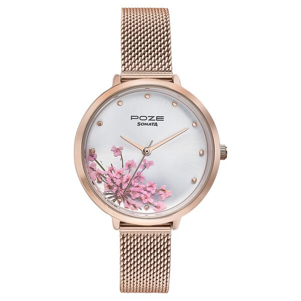 Sonata Poze Quartz Analog Silver Dial Metal Strap Watch For Women - image number 1