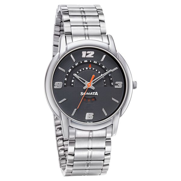 Sonata RPM Quartz Analog with Day and Date Black Dial Metal Strap Watch for Men - image number 0