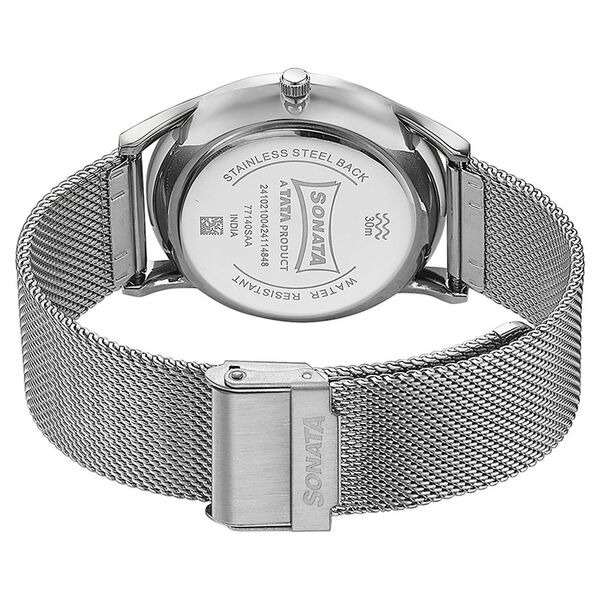 Sonata Quartz Analog Blue Dial Silver Stainless Steel Strap Watch For Men - image number 5
