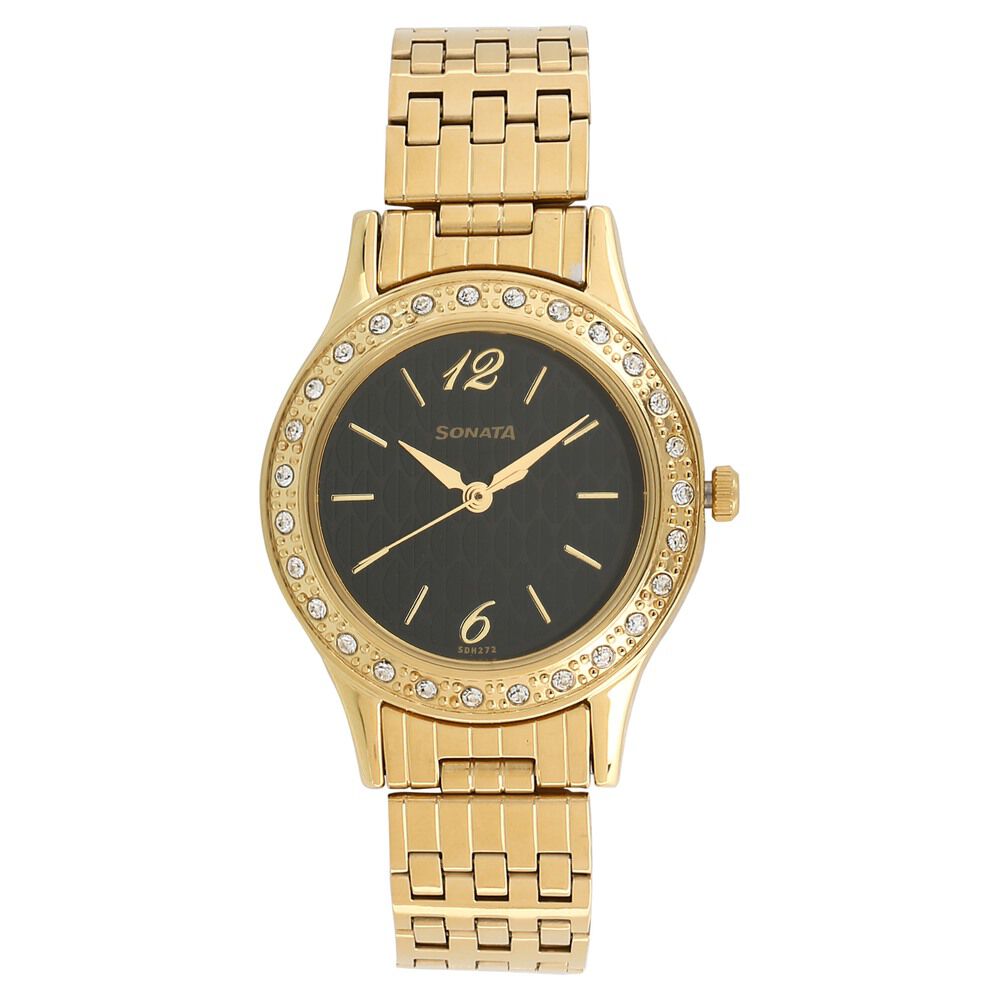 Buy Online Sonata Stardust Black Dial Women Watch With Stainless Steel Strap nm8123sm02 Sonata