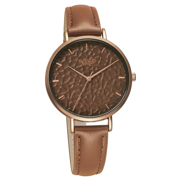 Poze by Sonata Quartz Analog Brown Dial PU Leather Strap Watch for Women - image number 1