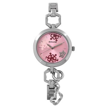 Sonata Charmed Pink Dial Women Watch With Stainless Steel Strap