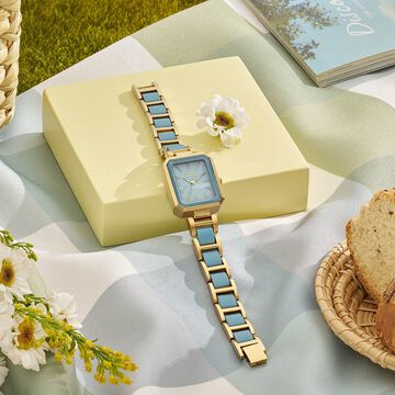Poze Poze Quartz Analog Blue Dial Two Toned Metal & Plastic Strap Watch For Women