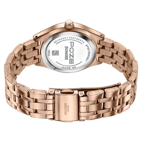 Poze By Sonata Quartz Analog Pink Dial Rose Gold Metal Strap Watch For Women - image number 6