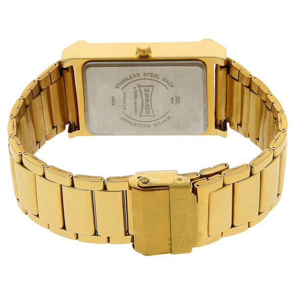 Sonata Quartz Analog with Day and Date Golden Dial Stainless Steel Strap Watch for Men - image number 3