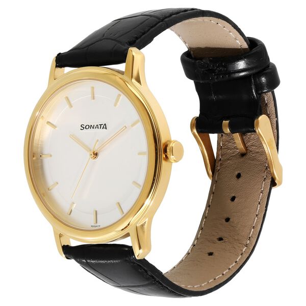 Sonata Quartz Analog Silver Dial Leather Strap Watch for Men - image number 1