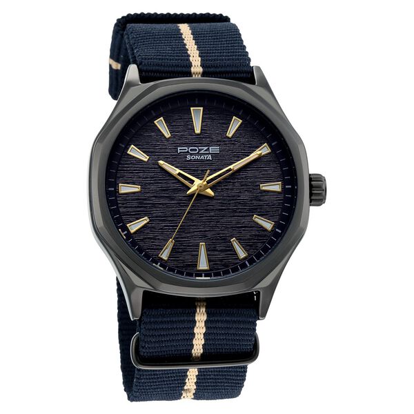 Poze By Sonata Quartz Analog Blue Dial Red Nylon Strap Watch For Men - image number 1