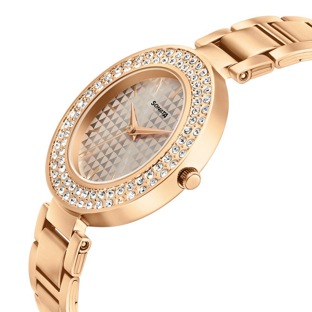 Sonata Blush It Up Rose Gold Dial Women Watch With Stainless Steel