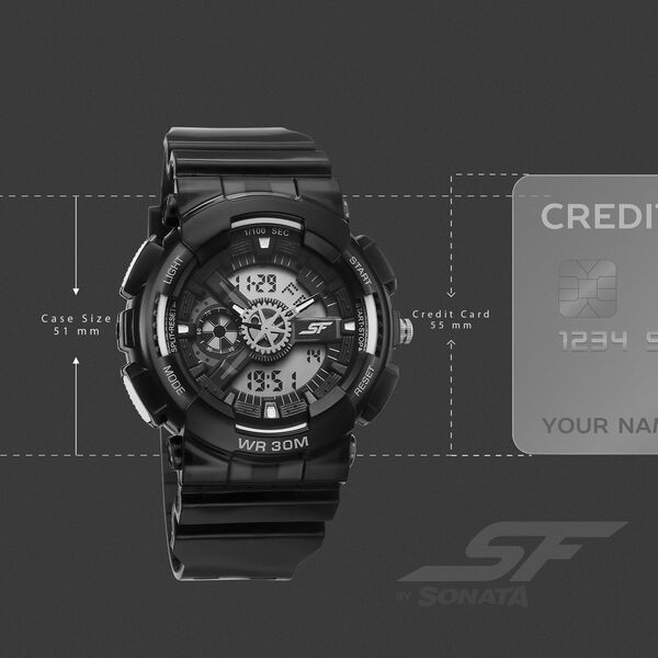 Sonata SF Spectra Quartz Digital Black Dial Translucent Black PU Strap Watch For Men - image number 3