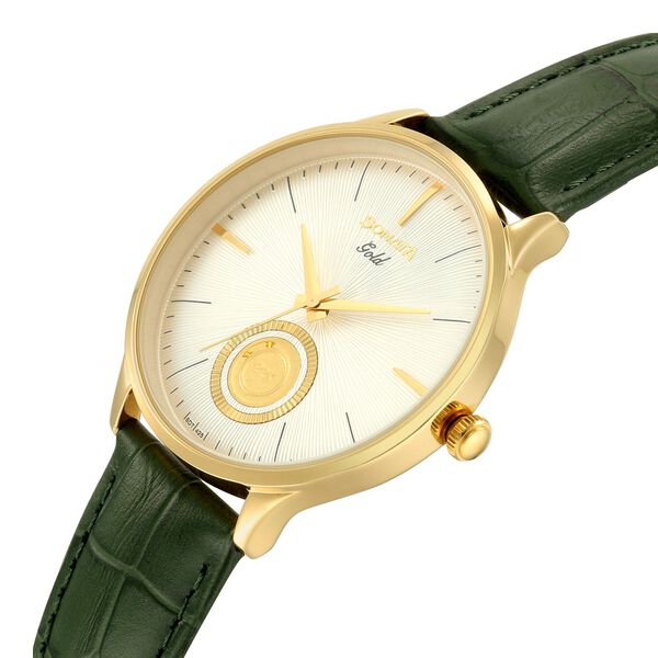 Sonata Gold White Dial Leather Strap Watch for Men with 22K Tanishq Gold Coin - image number 4