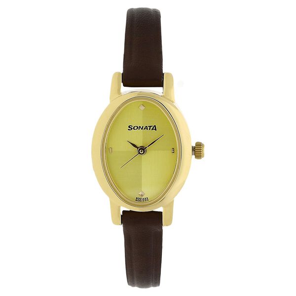 Sonata Quartz Analog Champagne Dial Leather Strap Watch for Women - image number 0