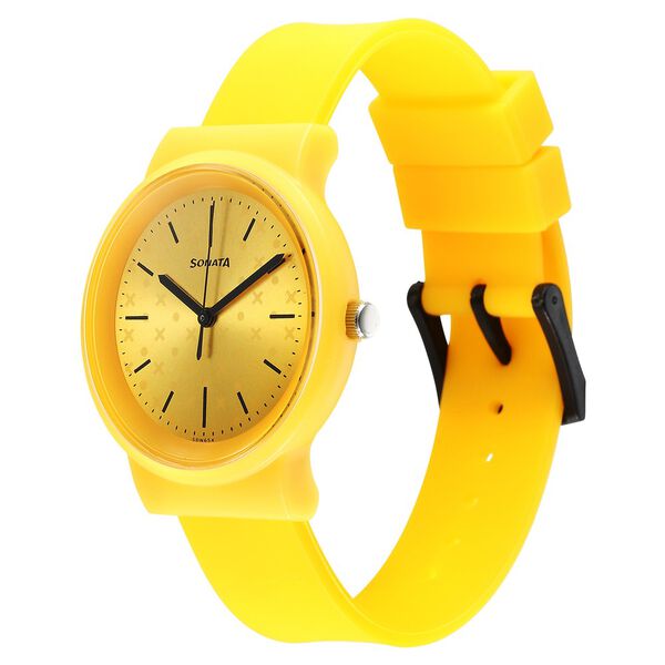 Sonata Splash Quartz Analog Yellow Dial Plastic Strap Watch for Women - image number 1