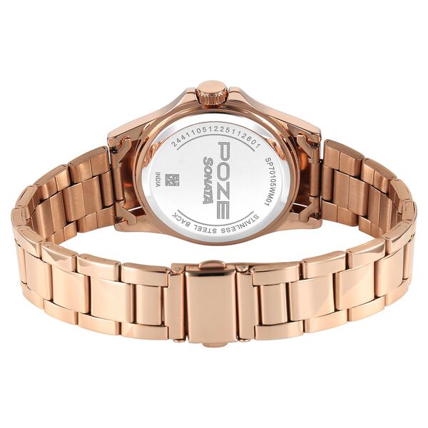 Sonata Poze Quartz Analog Black Dial Rose Gold Stainless Steel Strap Watch For Men - image number 6