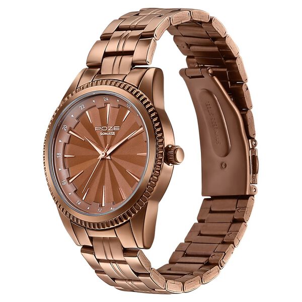 Poze By Sonata Quartz Analog Brown Dial Brown Metal Strap Watch For Men - image number 4