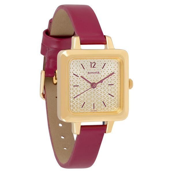 Sonata Splash Champagne Dial Women Watch With Leather Strap - image number 1