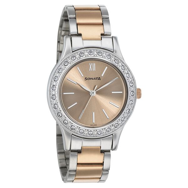 Sonata Blush Rose Gold Dial Women Watch With Stainless Steel Strap - image number 0