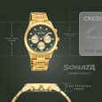 Sonata Summit Quartz Multifunction Green Dial Golden Metal Strap Watch For Men - image number 3