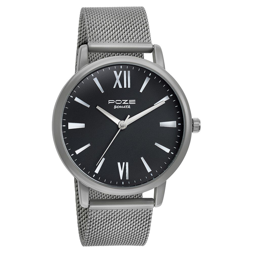 Buy Online Sonata Poze Quartz Analog Black Dial Mesh Strap Watch for Men sp70039km03w Sonata